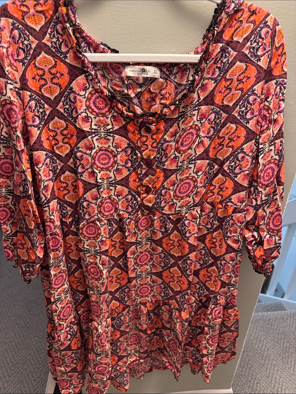NATURAL LIFE Orange, Pink & Brown Printed Women's Tunic